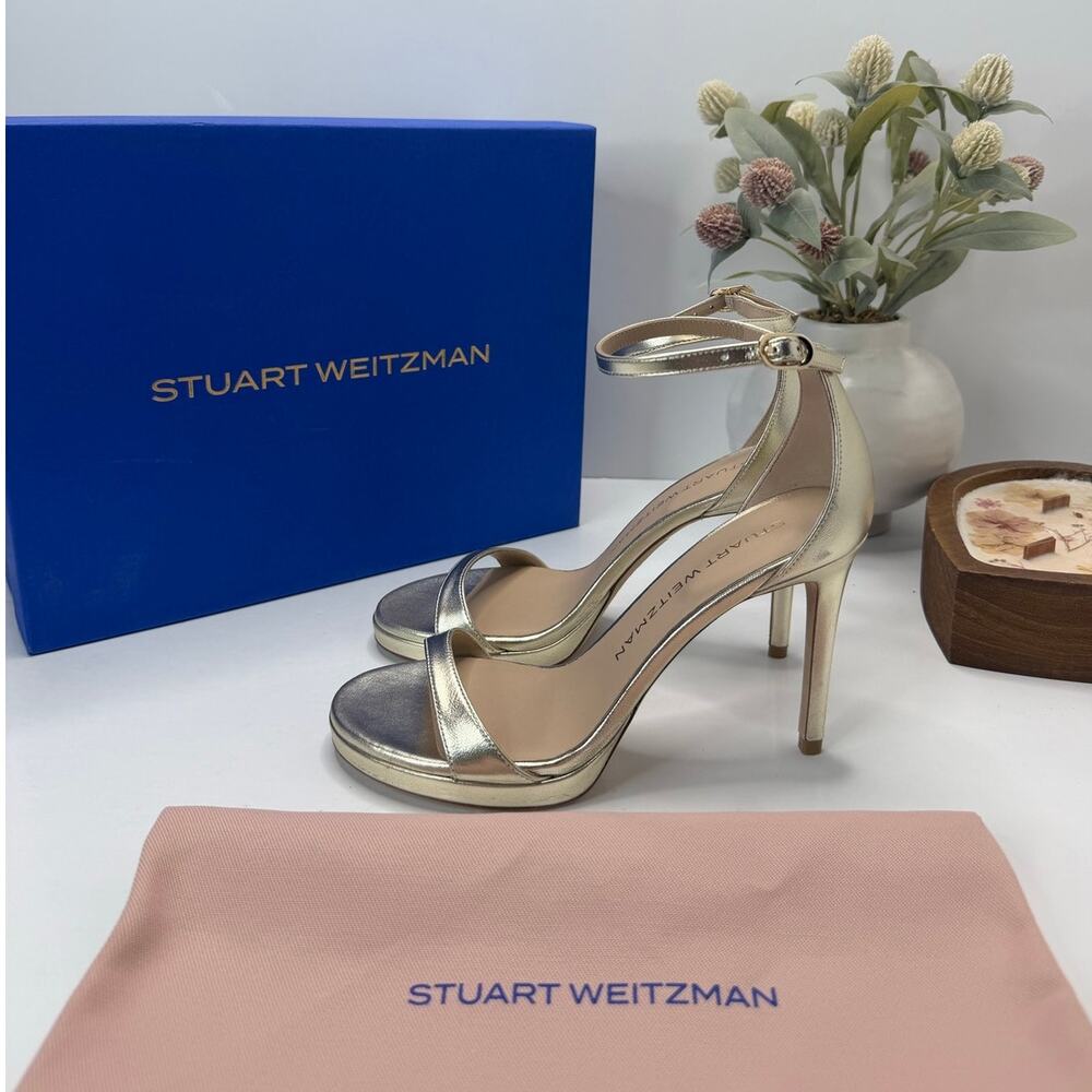 Stuart Weitzman Nudist Platform Stiletto Light Gold Metallic Women 5.5B Tried On